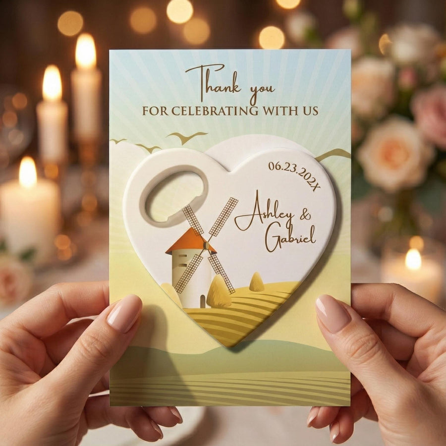 Rustic Landscape Heart Bottle Opener Wedding Favors