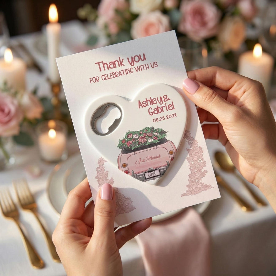 Just Married Car Heart Bottle Opener Wedding Favors