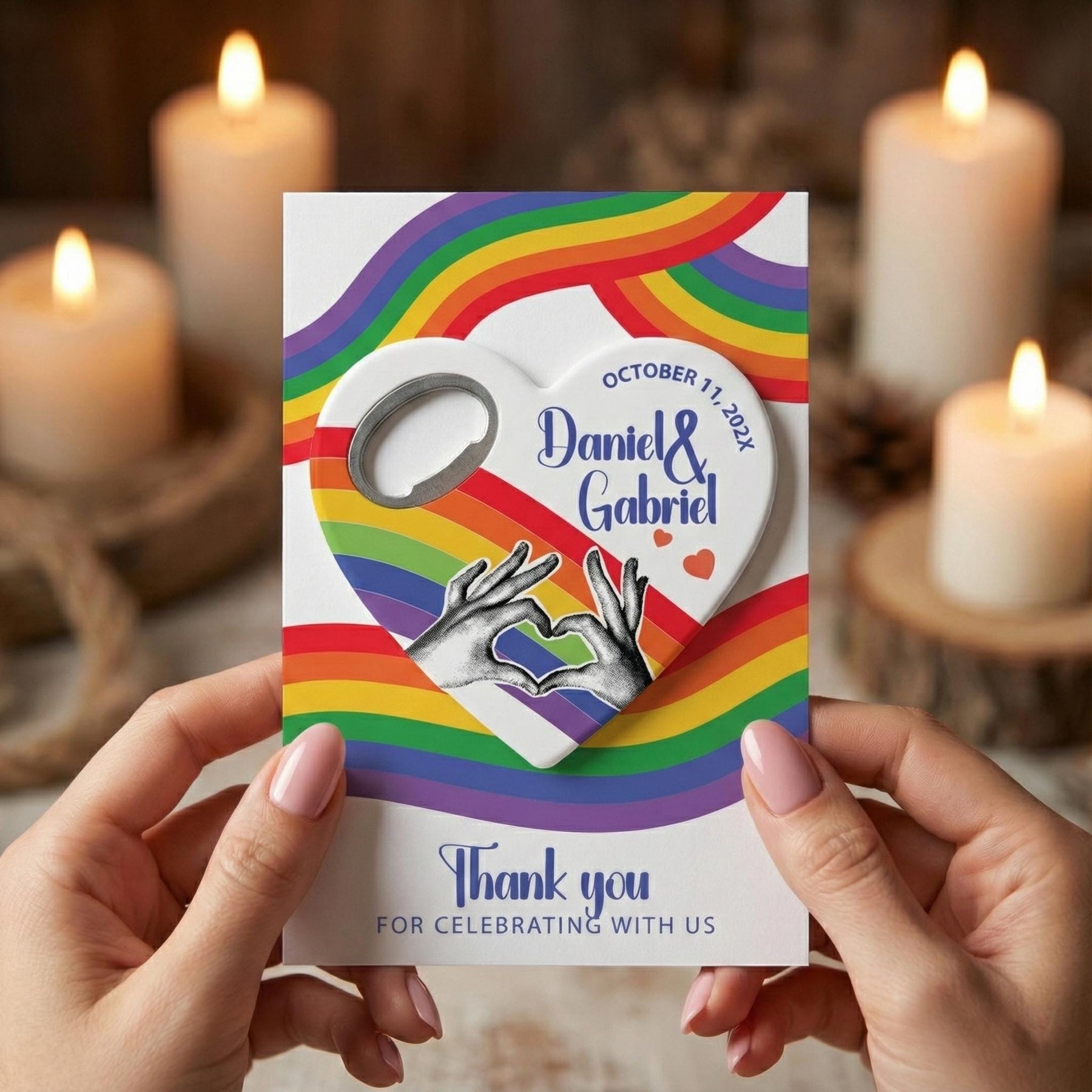 Rainbow Pride Heart Bottle Opener Wedding Favors