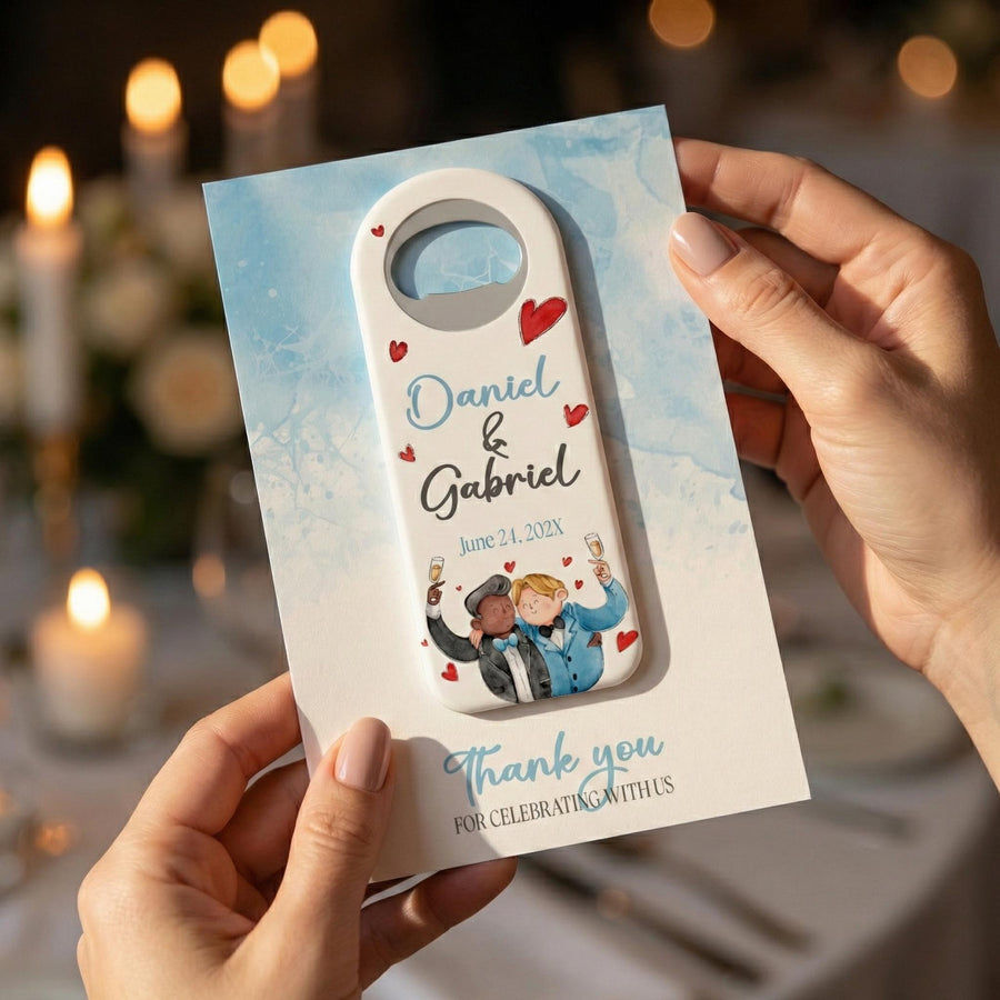 Watercolor Couple Portrait Bottle Opener Wedding Favors