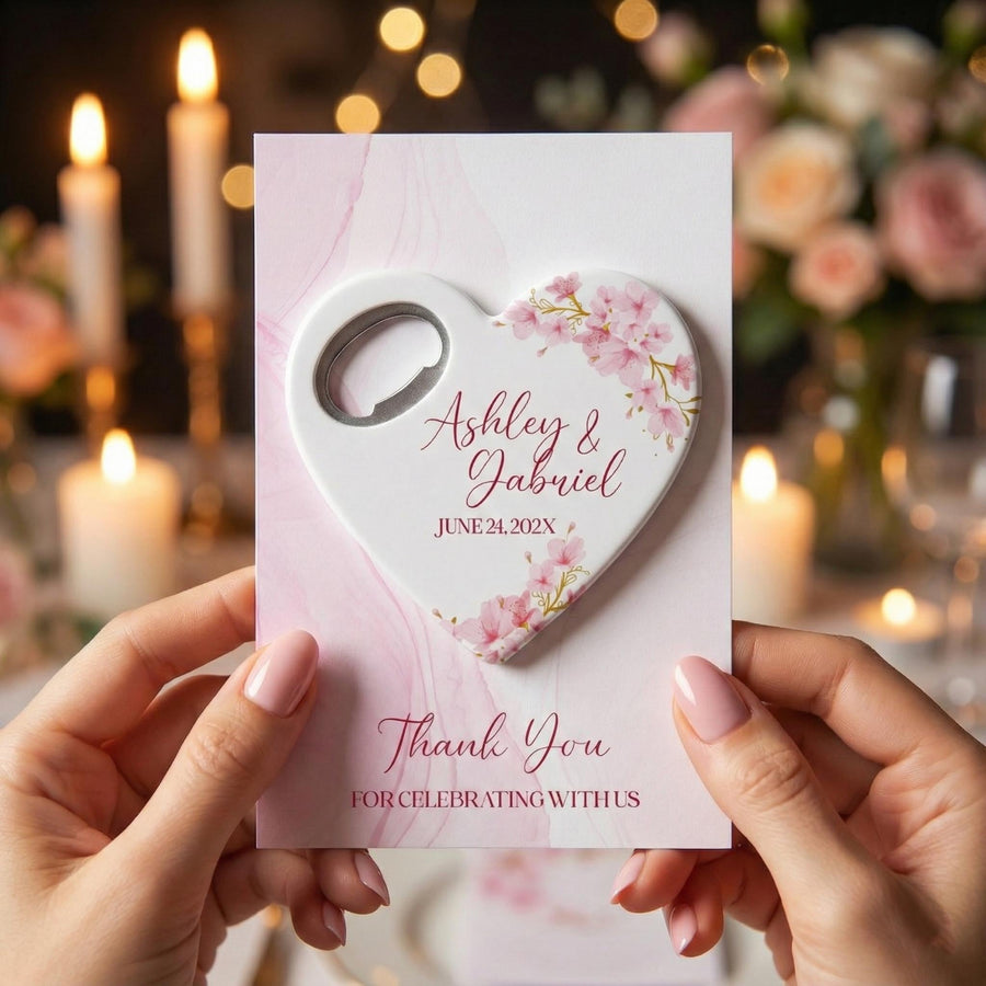 Cherry Blossom Heart Bottle Opener Wedding Favors