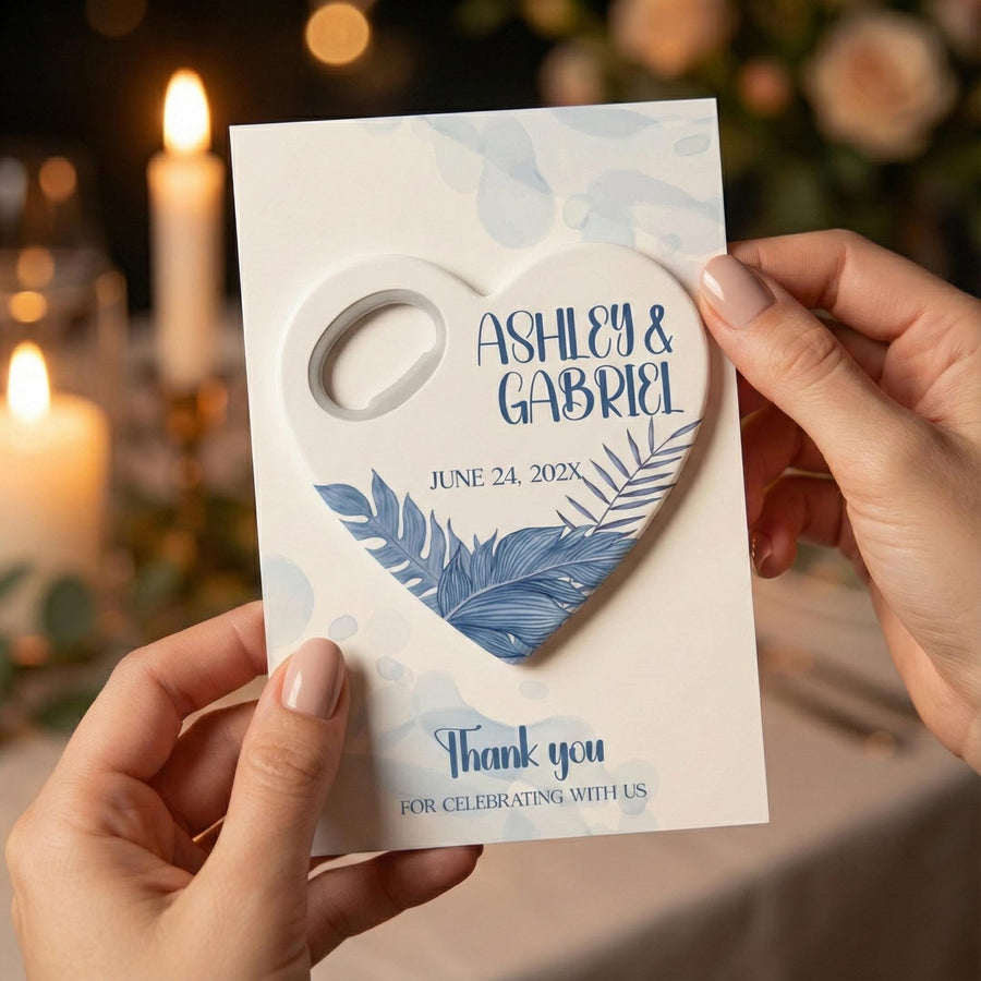 Tropical Leaf Heart Bottle Opener Wedding Favors