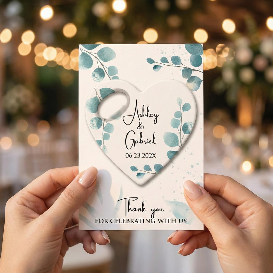 Teal Botanical Heart Bottle Opener Wedding Favors