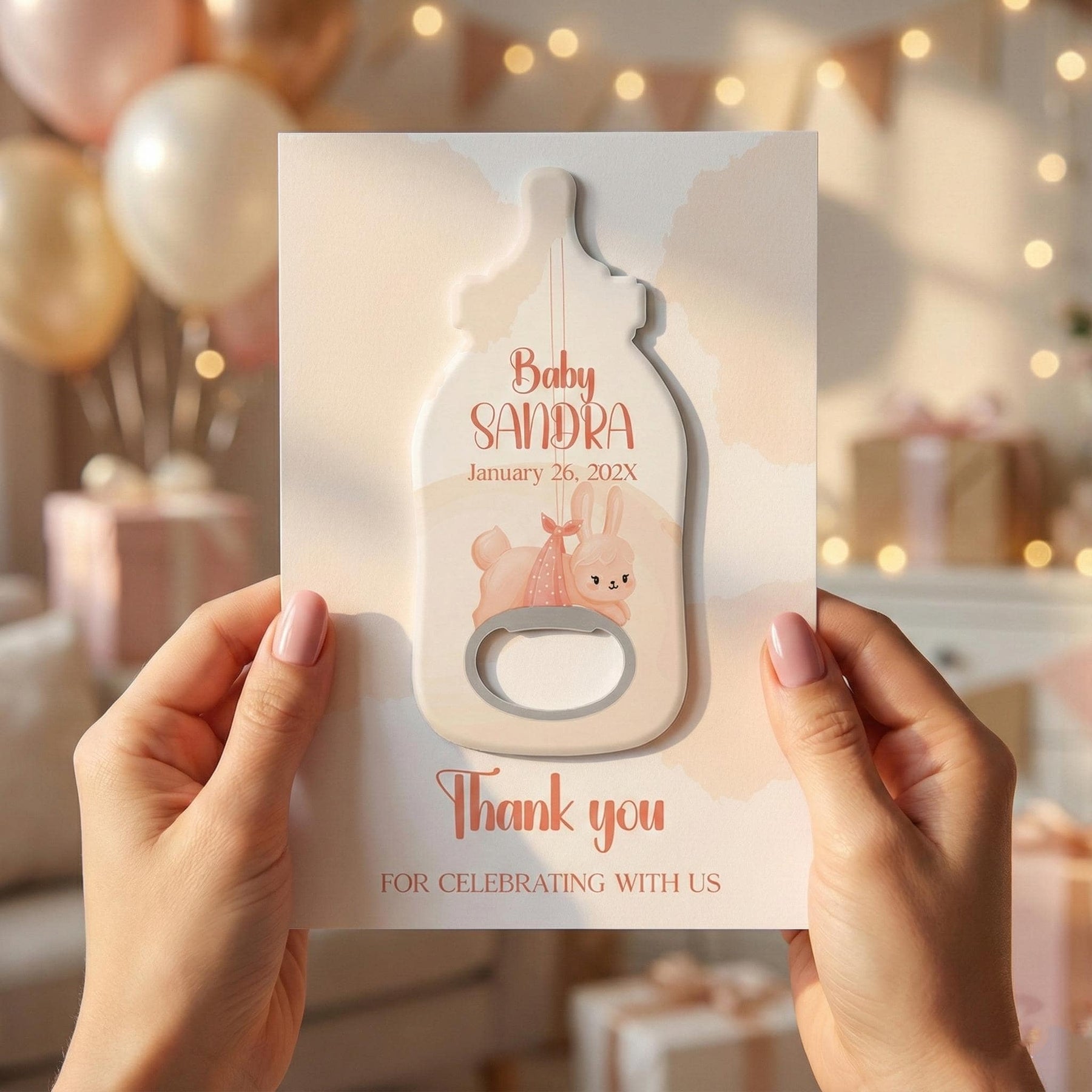 Peach Bunny Baby Shower Bottle Opener Favors