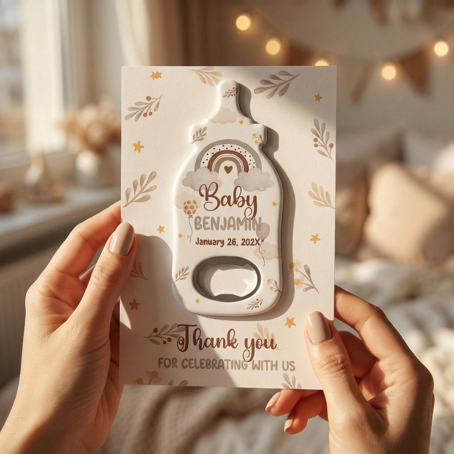 Neutral Boho Rainbow Baby Shower Bottle Opener Favors