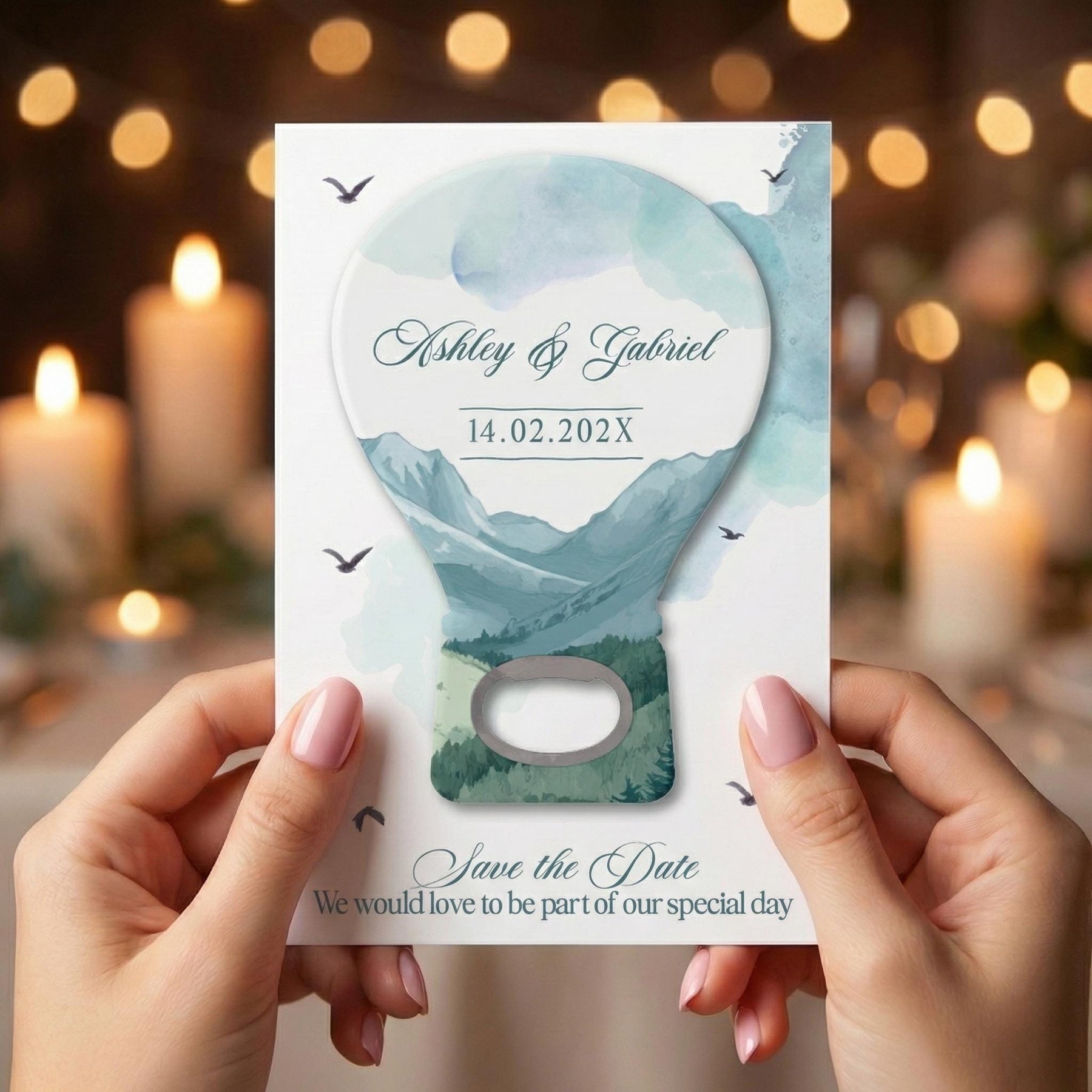 Watercolor Hot Air Balloon Save the Date Bottle Opener Magnets