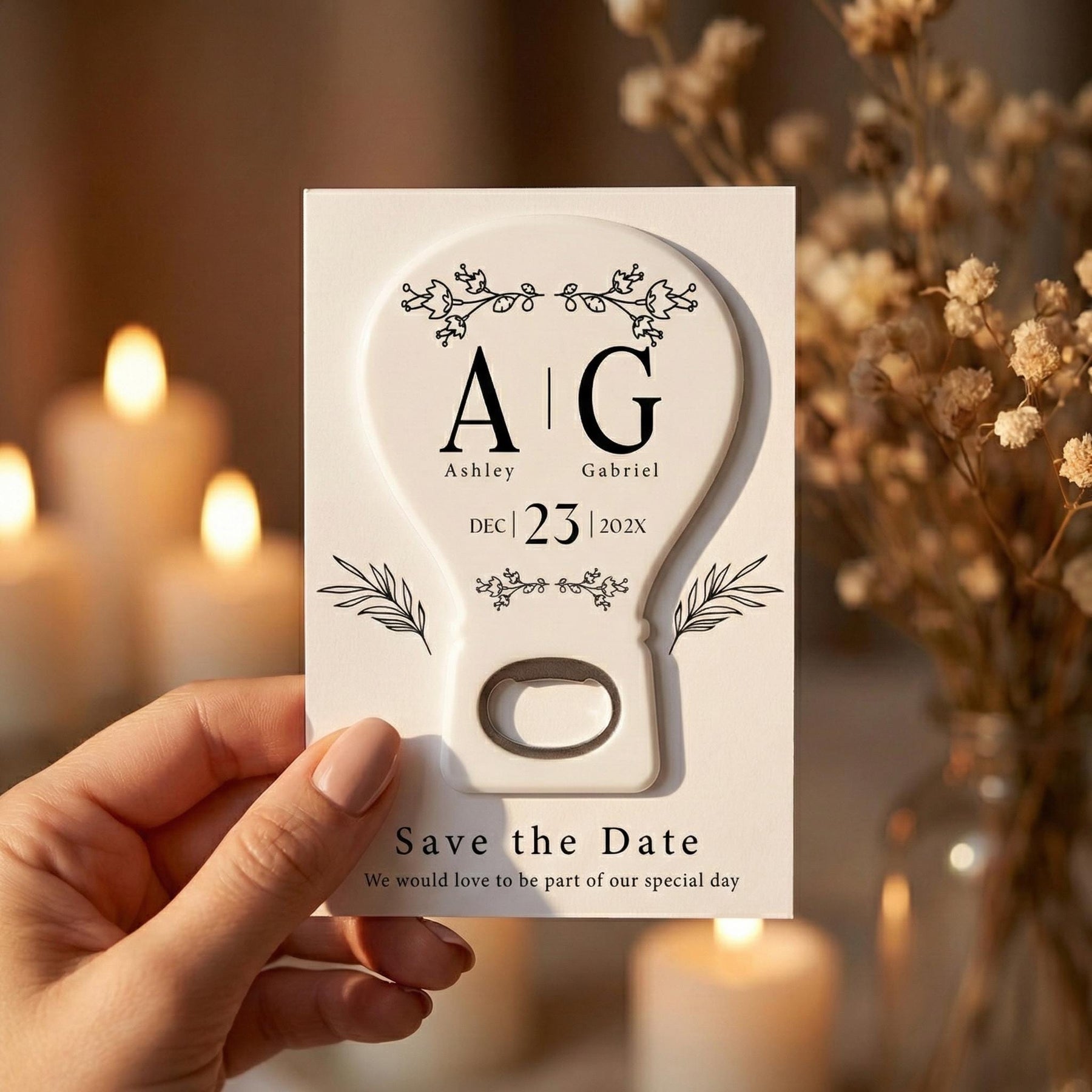 Botanical Monogram Save the Date Bottle Opener Magnets
