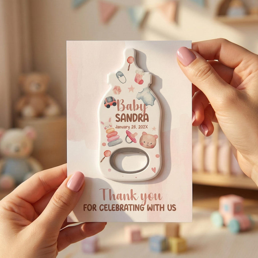 Pink Watercolor Baby Shower Bottle Opener Favors