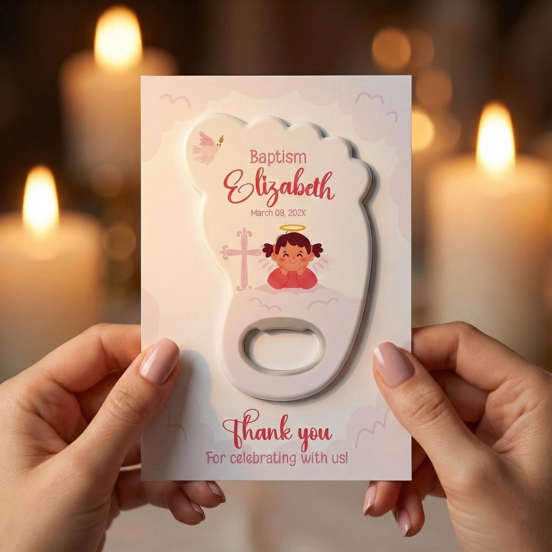Pink Angel Baptism Bottle Opener Favors