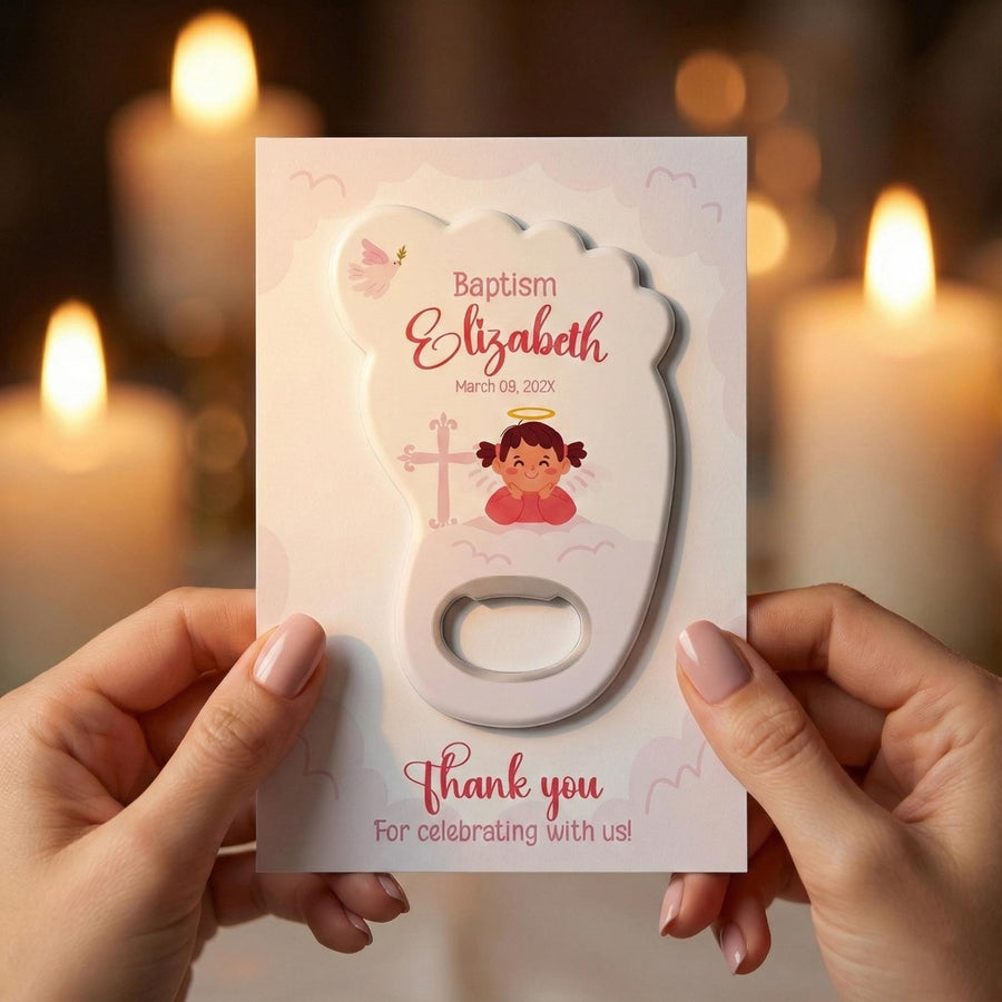 Pink Angel Baptism Bottle Opener Favors
