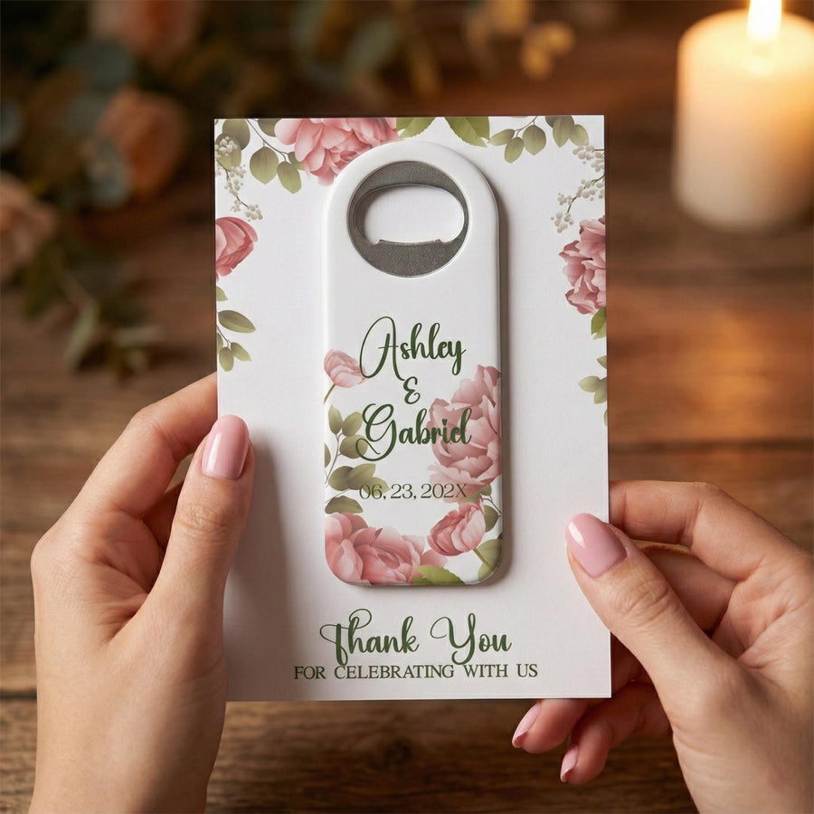 Pink Rose Bottle Opener Wedding Favors