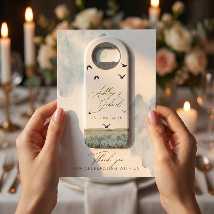 Coastal Watercolor Bottle Opener Wedding Favors