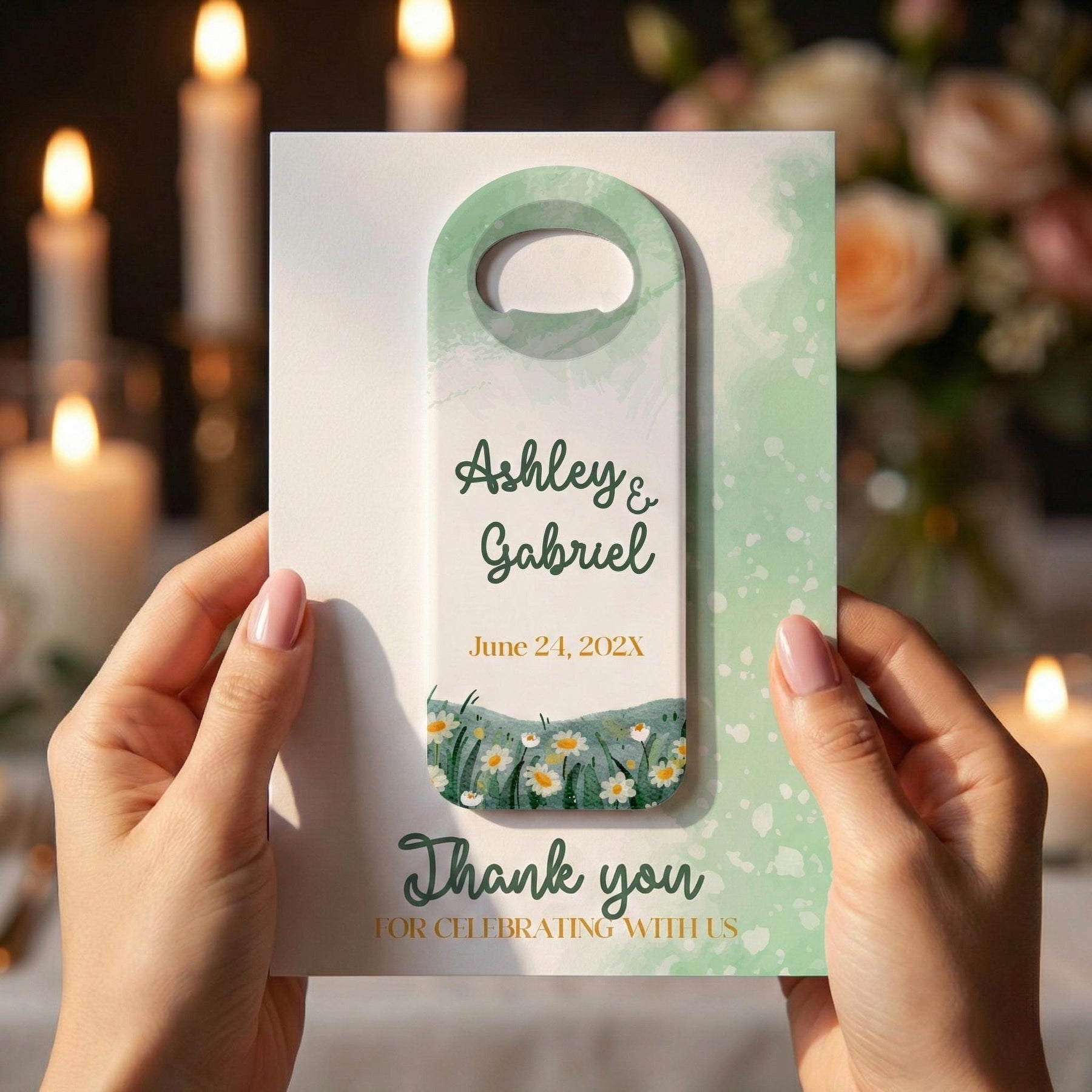 Sage Daisy Bottle Opener Wedding Favors
