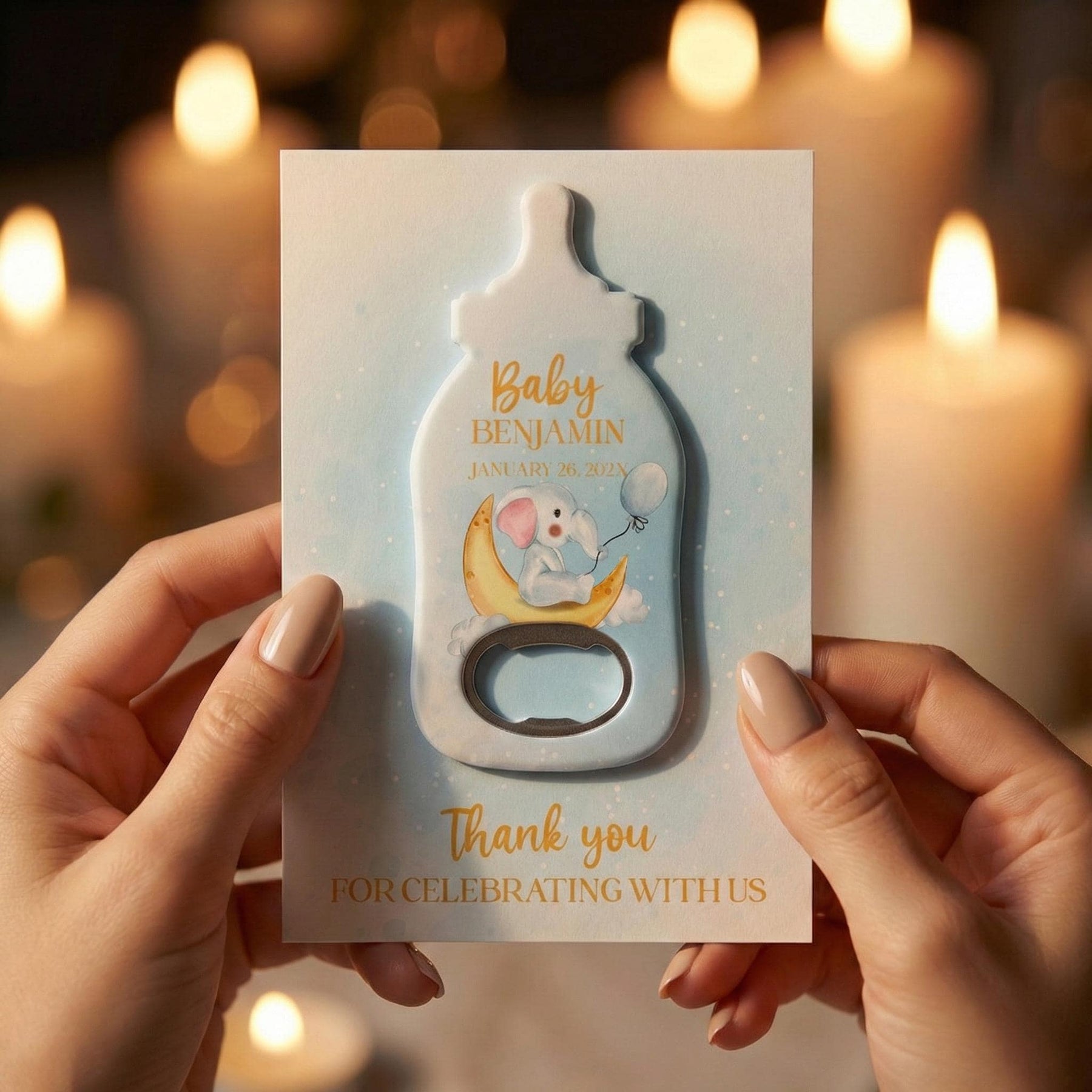 Elephant Moon Baby Shower Bottle Opener Favors