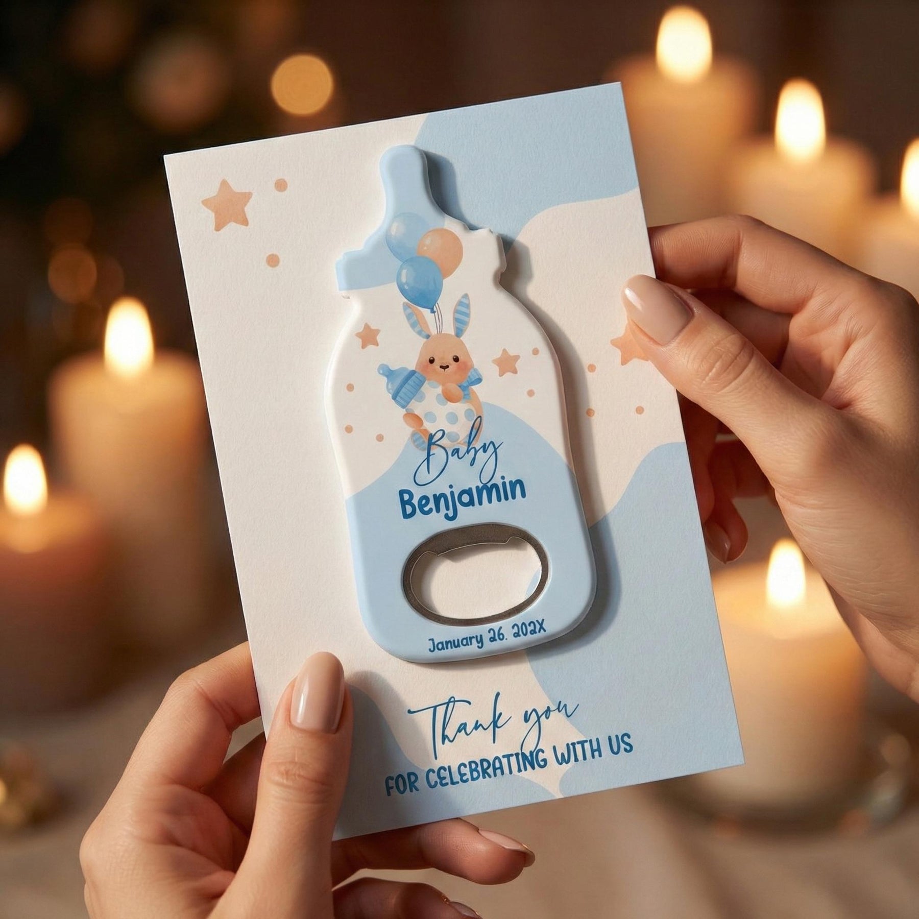 Blue Bunny Balloon Baby Shower Bottle Opener Favors