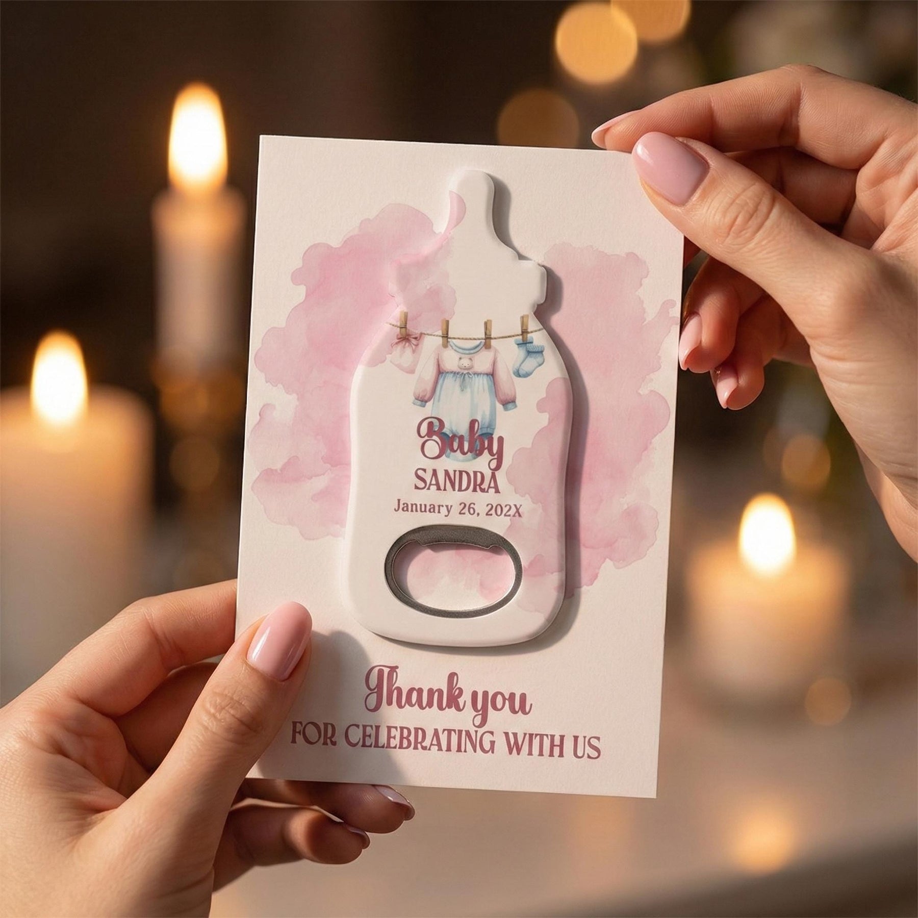 Pink Clothesline Baby Shower Bottle Opener Favors