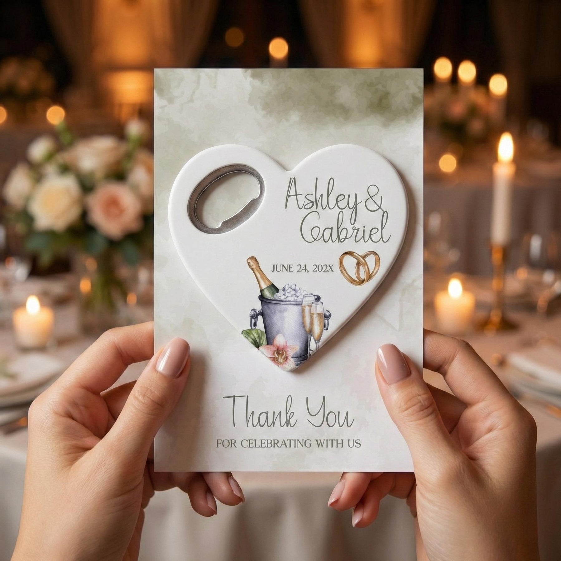 Champagne Heart Bottle Opener Wedding Favors