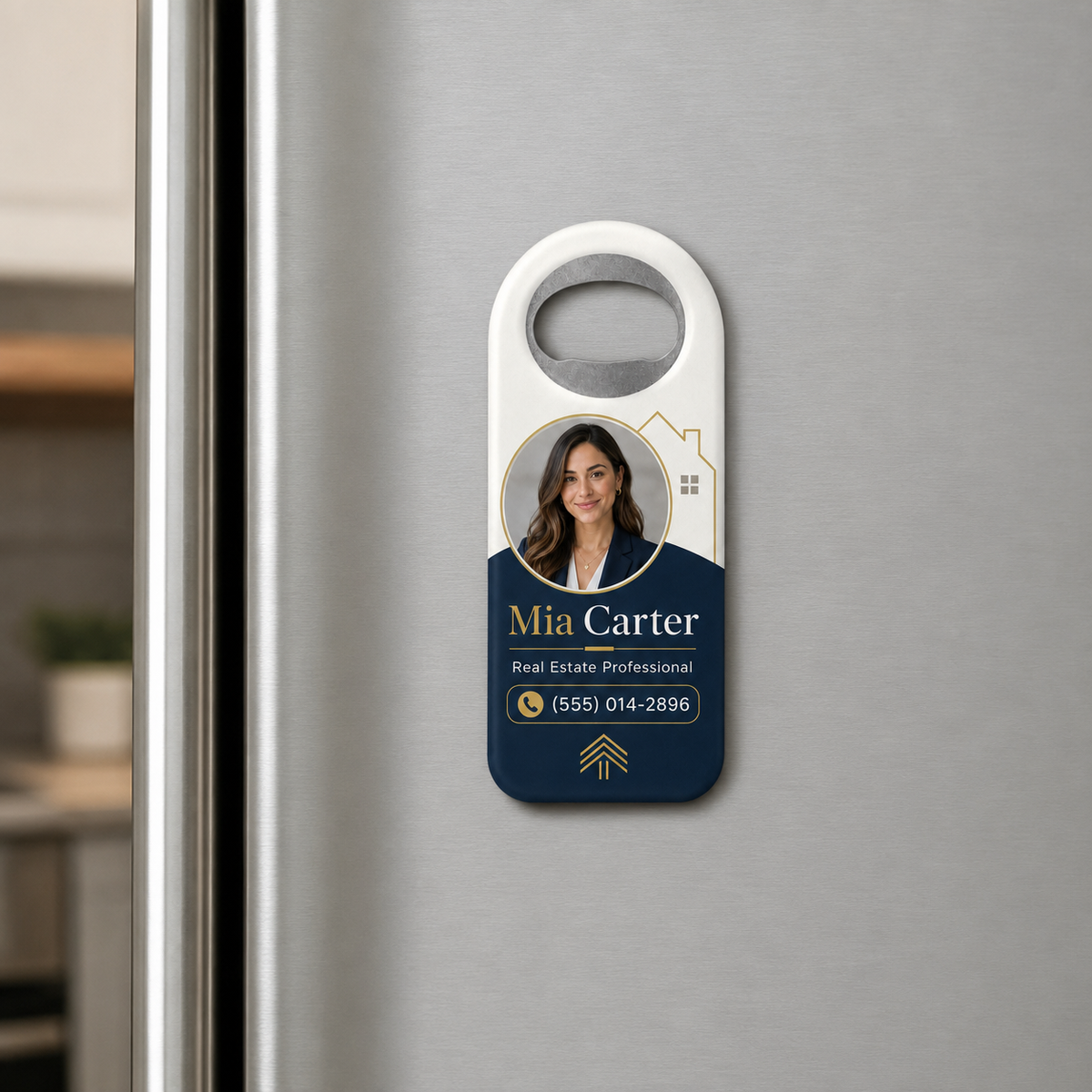 Custom Real Estate Agent Headshot Bottle Opener Magnets – magnetic use on a metal surface