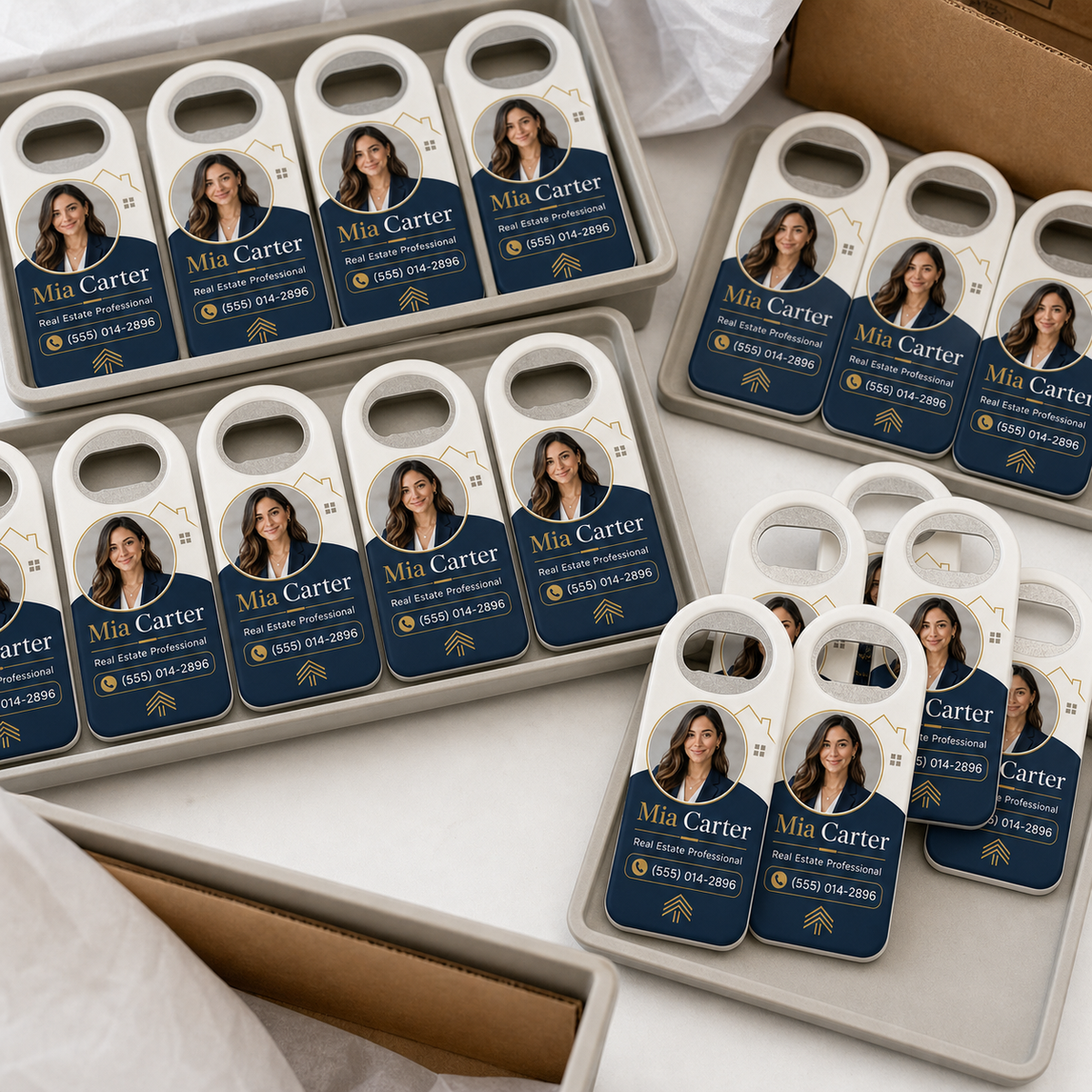 Custom Real Estate Agent Headshot Bottle Opener Magnets – bulk order presentation