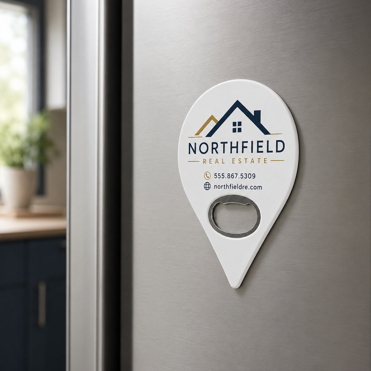 Custom Brokerage Logo Bottle Opener Magnets – magnetic use on a metal surface