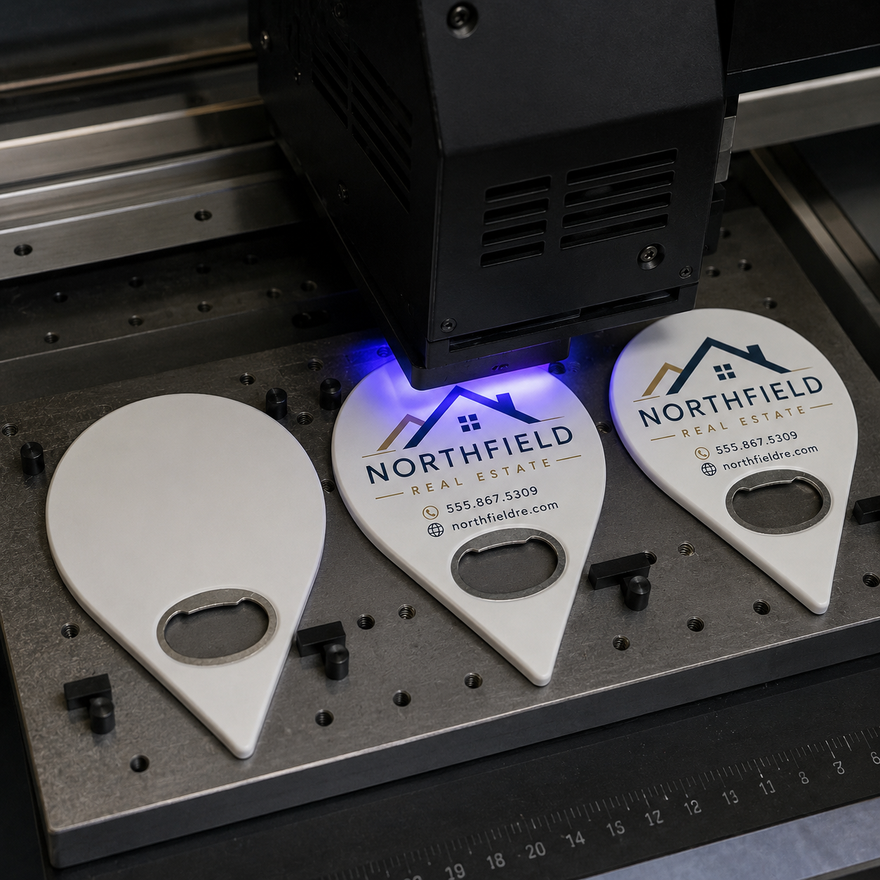 Custom Brokerage Logo Bottle Opener Magnets – UV printing process