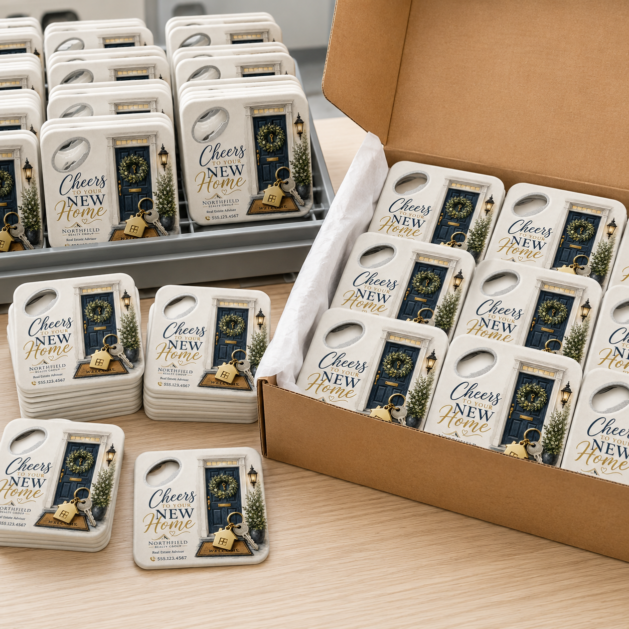 Cheers to Your New Home Bottle Opener Magnets – bulk order presentation