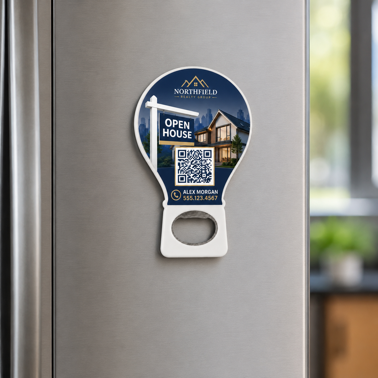 Open House QR Bottle Opener Magnets – magnetic use on a metal surface