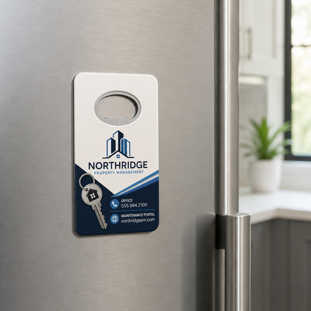 Property Management Bottle Opener Magnets – magnetic use on a metal surface