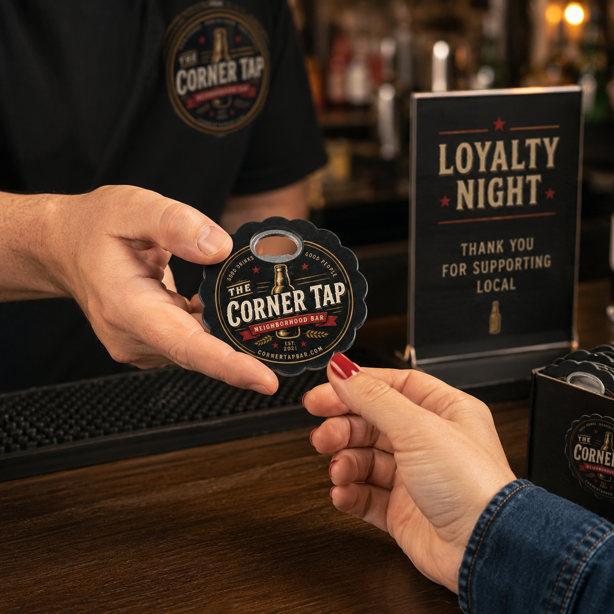 Custom Bar Logo Bottle Opener Magnets – promotional use scene