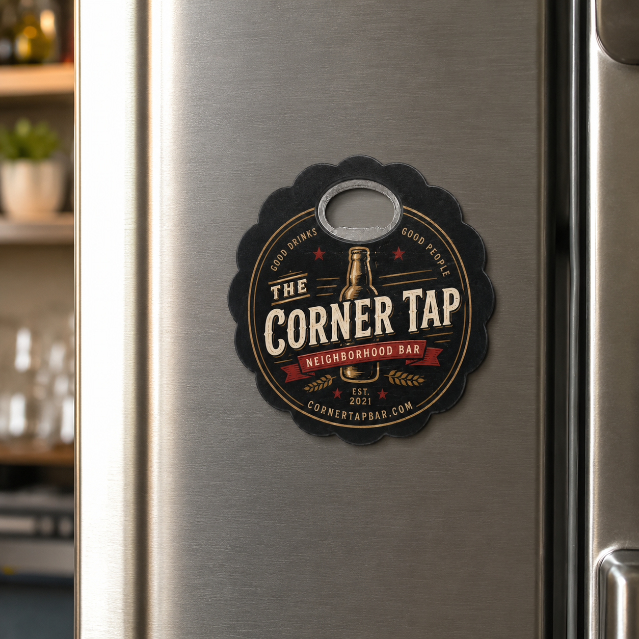 Custom Bar Logo Bottle Opener Magnets – magnetic use on a metal surface