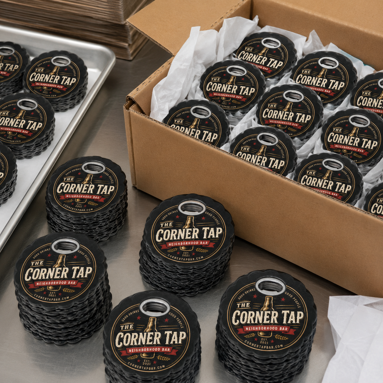 Custom Bar Logo Bottle Opener Magnets – bulk order presentation