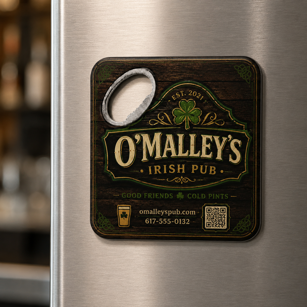 Custom Pub Bottle Opener Magnets – magnetic use on a metal surface