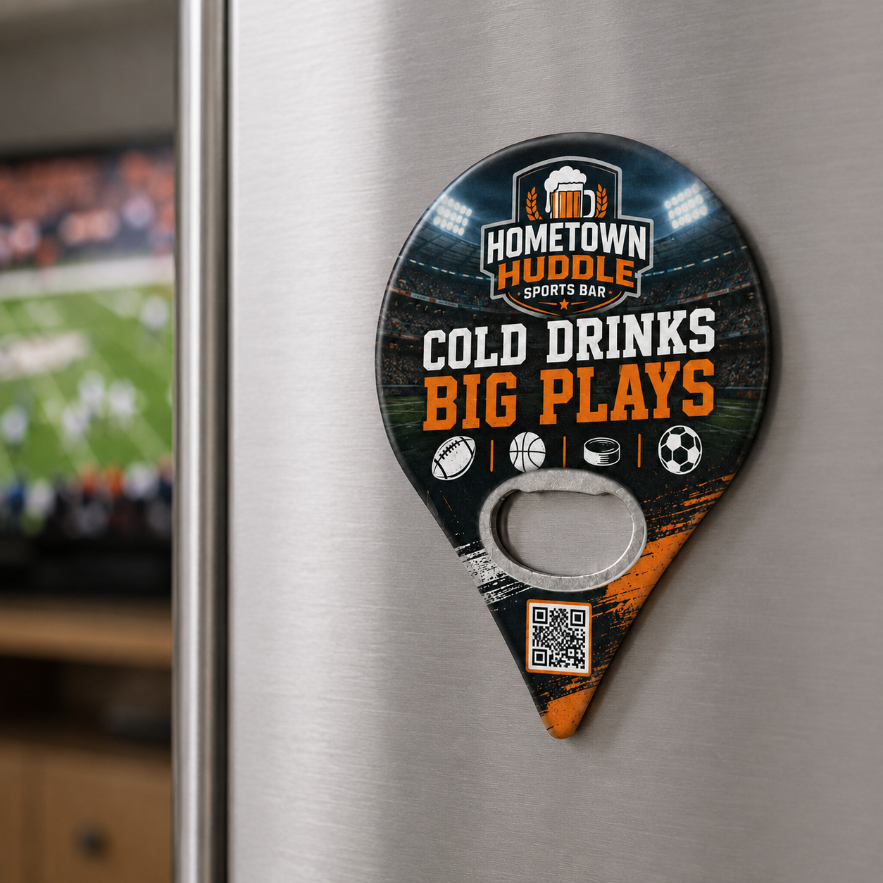 Sports Bar Promotional Bottle Opener Magnets – magnetic use on a metal surface