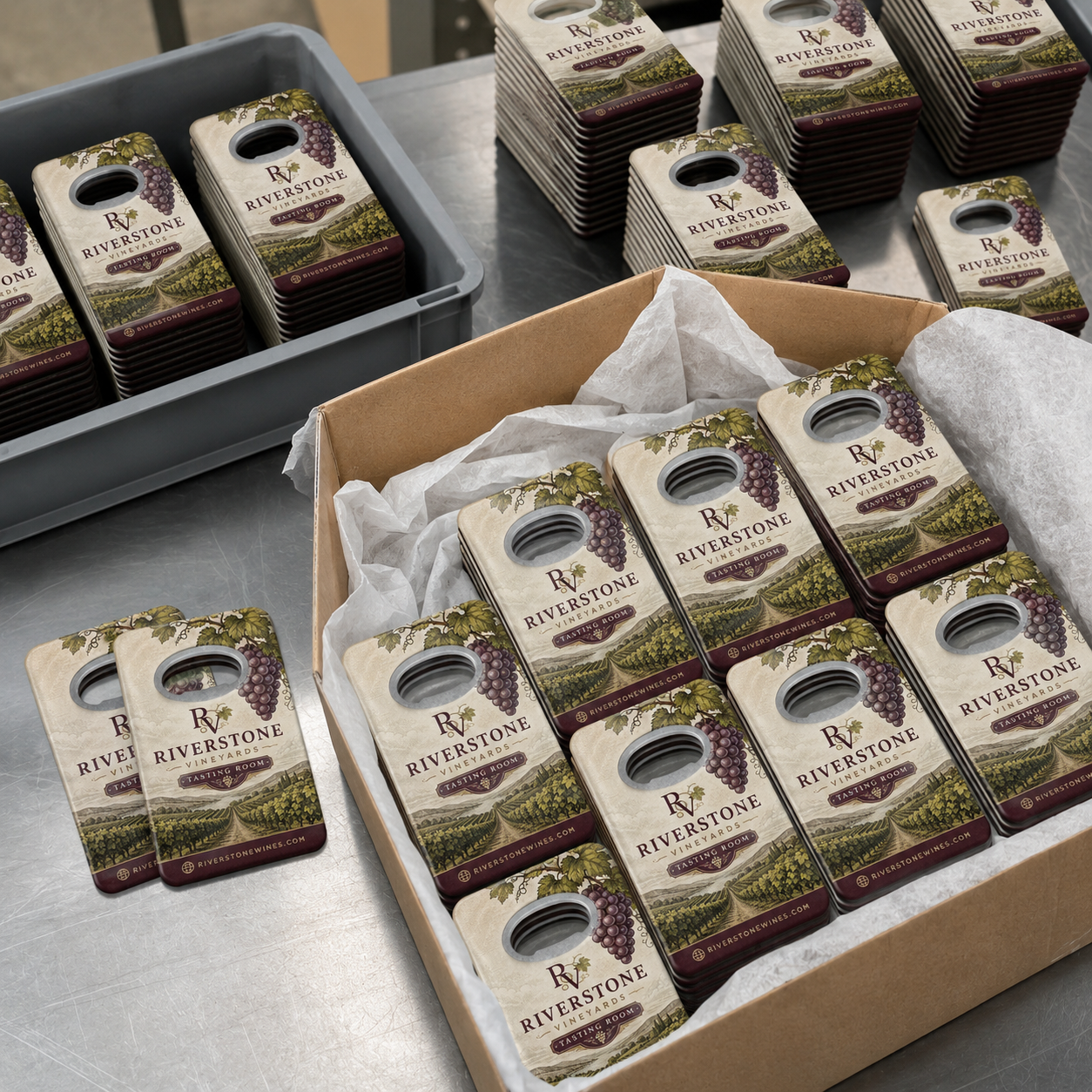 Custom Winery Bottle Opener Magnets – bulk order presentation