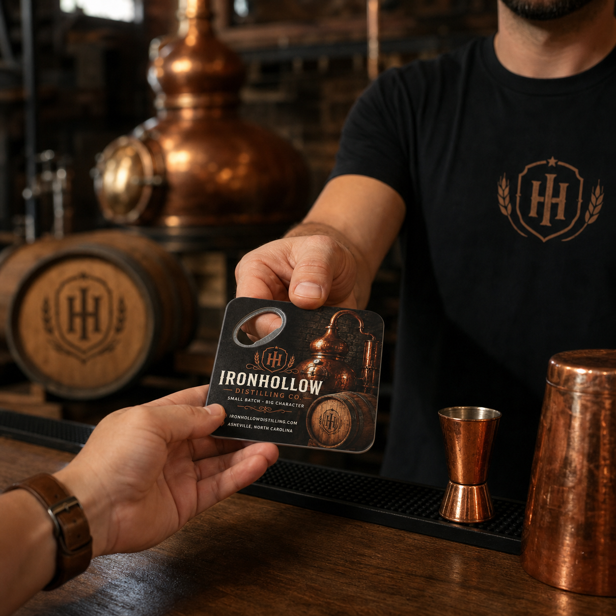 Custom Distillery Bottle Opener Magnets – promotional use scene