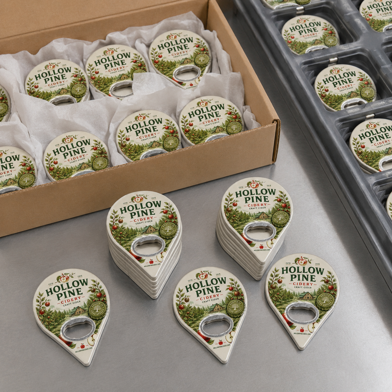 Custom Cidery Bottle Opener Magnets – bulk order presentation