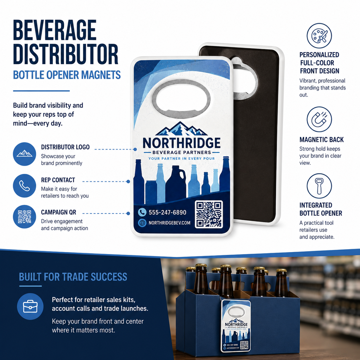 Beverage Distributor Bottle Opener Magnets – product features infographic