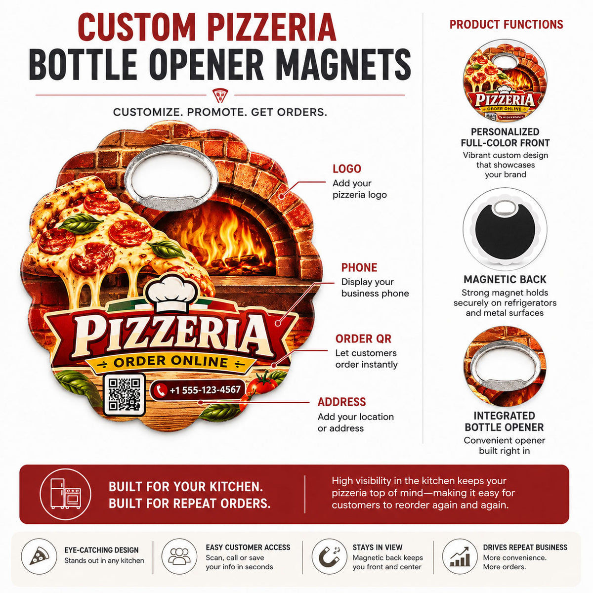 Custom Pizzeria Bottle Opener Magnets