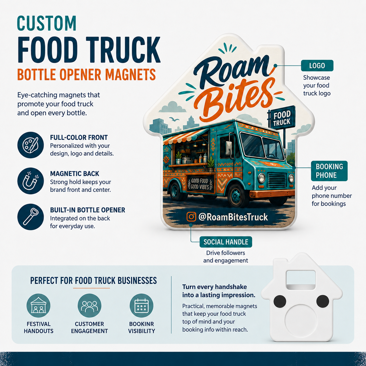 Custom Food Truck Bottle Opener Magnets
