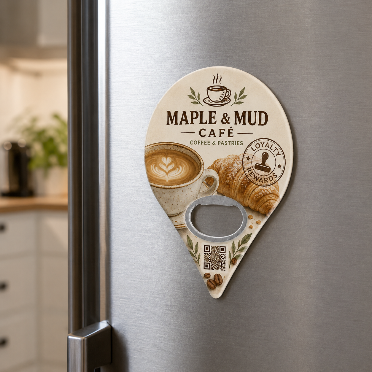 Café Loyalty Bottle Opener Magnets – magnetic use on a metal surface