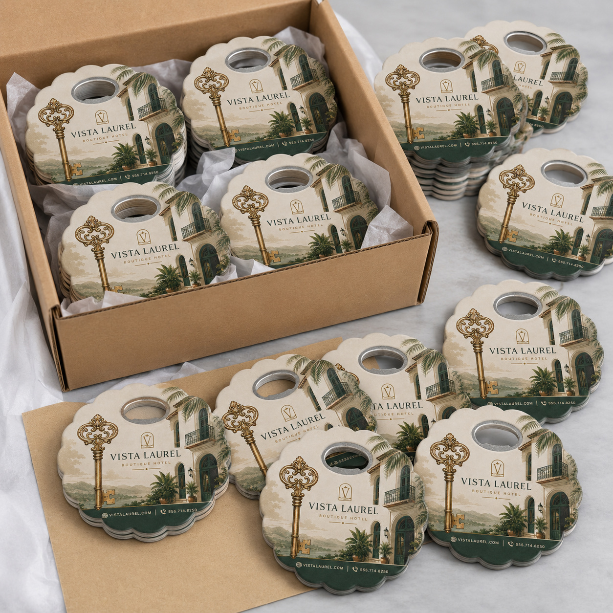 Boutique Hotel Bottle Opener Magnets – bulk order presentation