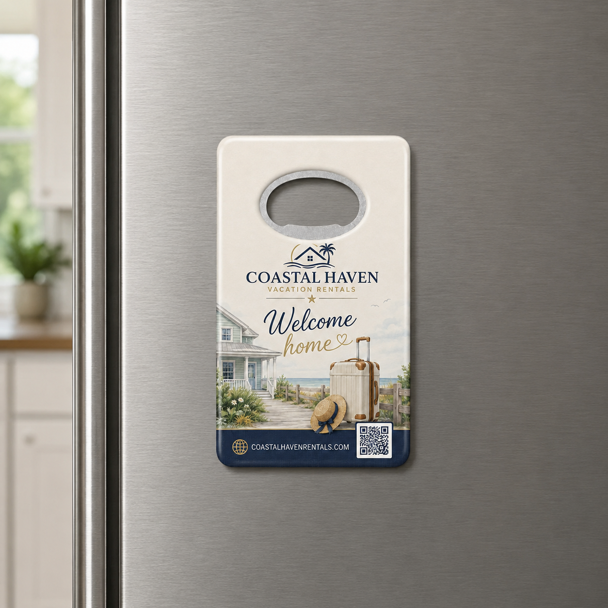 Vacation Rental Welcome Bottle Opener Magnets – magnetic use on a metal surface