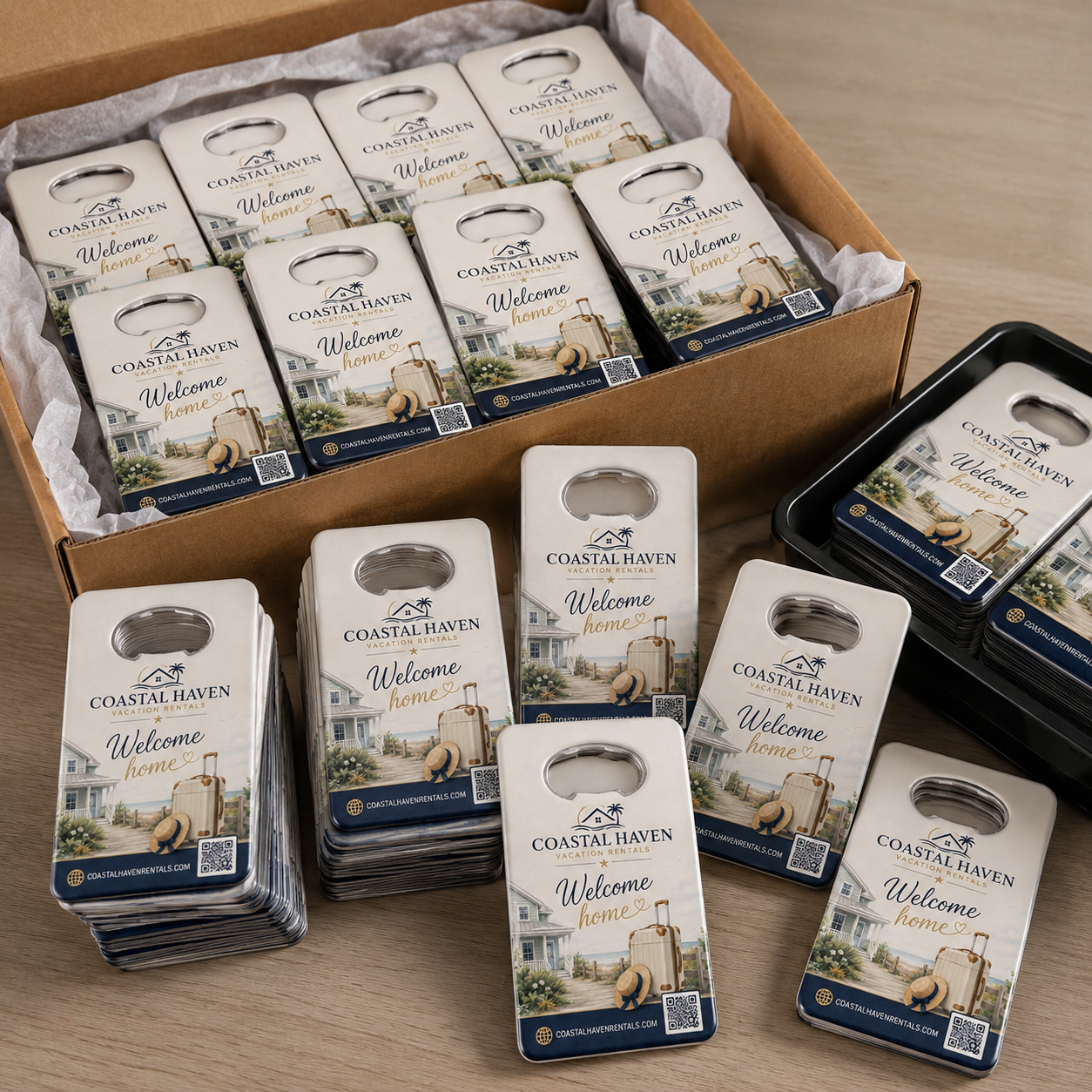 Vacation Rental Welcome Bottle Opener Magnets – bulk order presentation