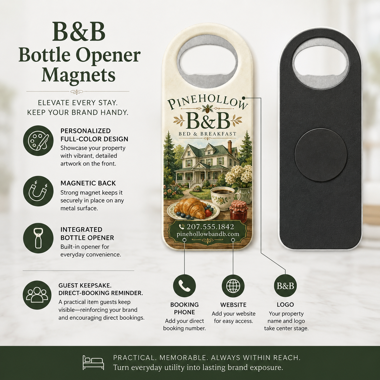 B&B Bottle Opener Magnets – product features infographic