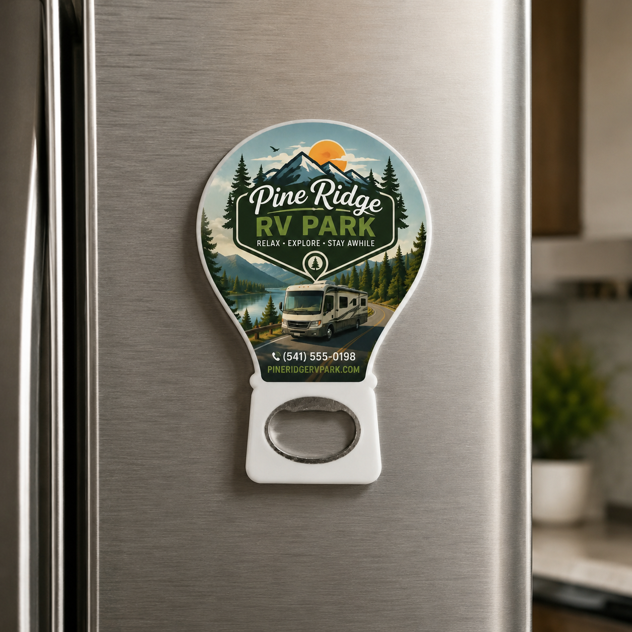 RV Park Bottle Opener Magnets – magnetic use on a metal surface