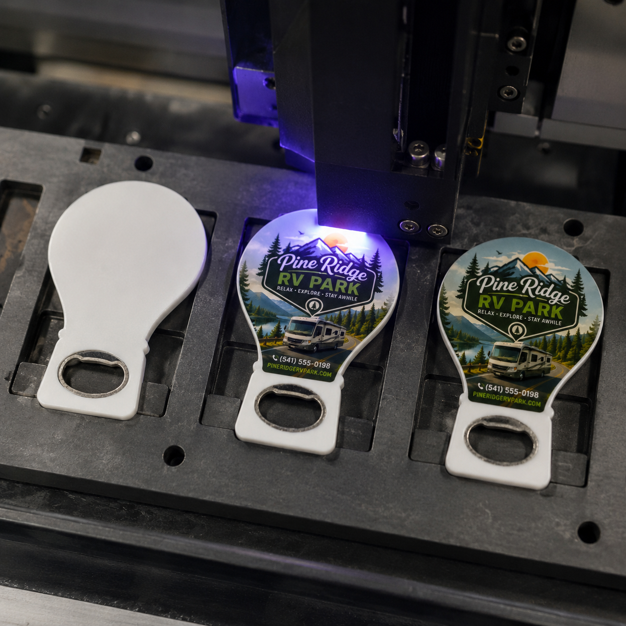 RV Park Bottle Opener Magnets – UV printing process