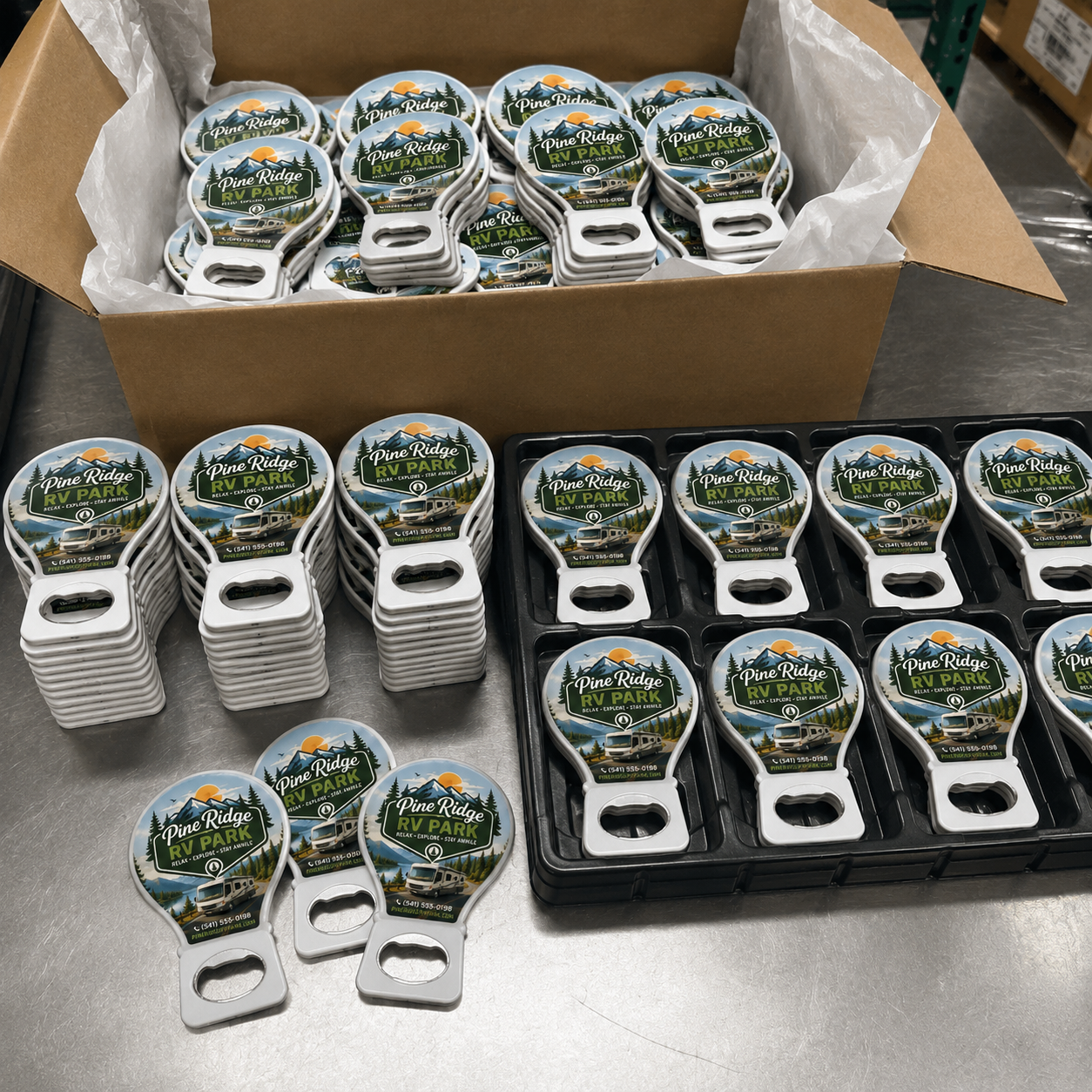 RV Park Bottle Opener Magnets – bulk order presentation