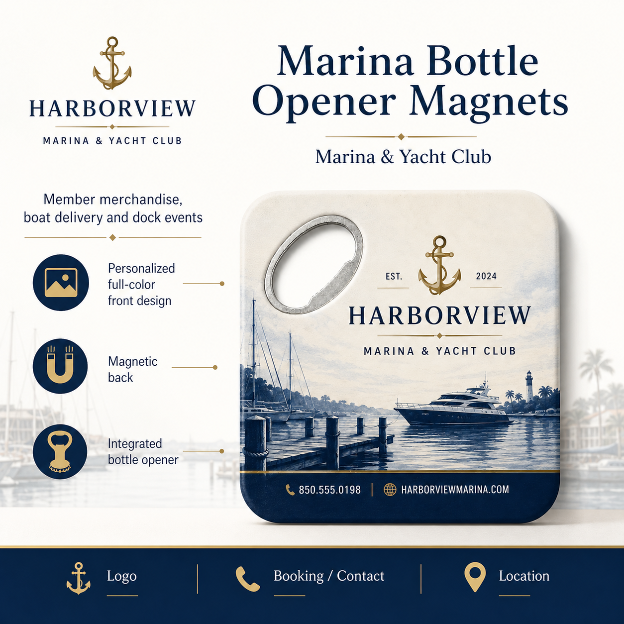 Marina Bottle Opener Magnets – product features infographic