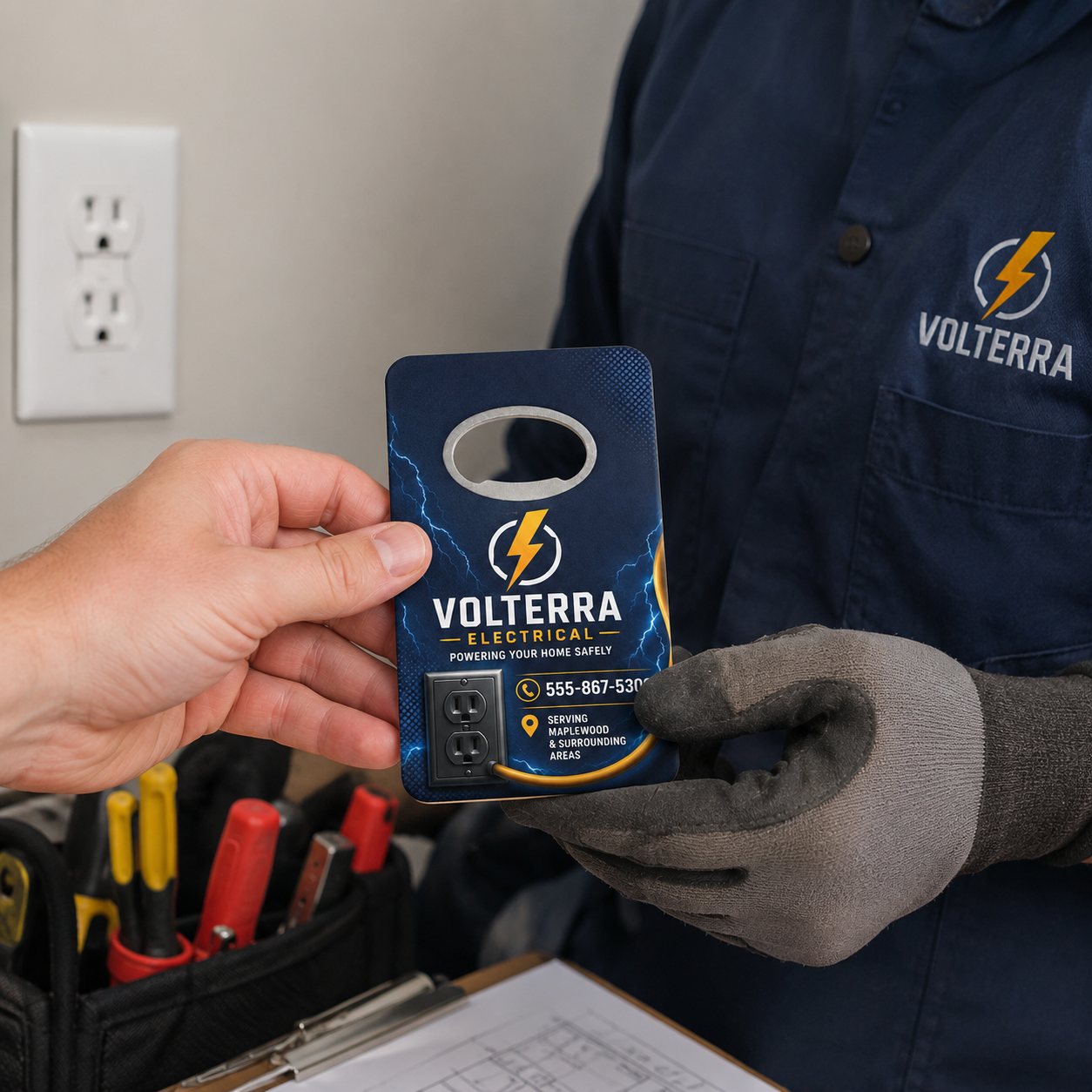Electrician Bottle Opener Magnets – promotional use scene