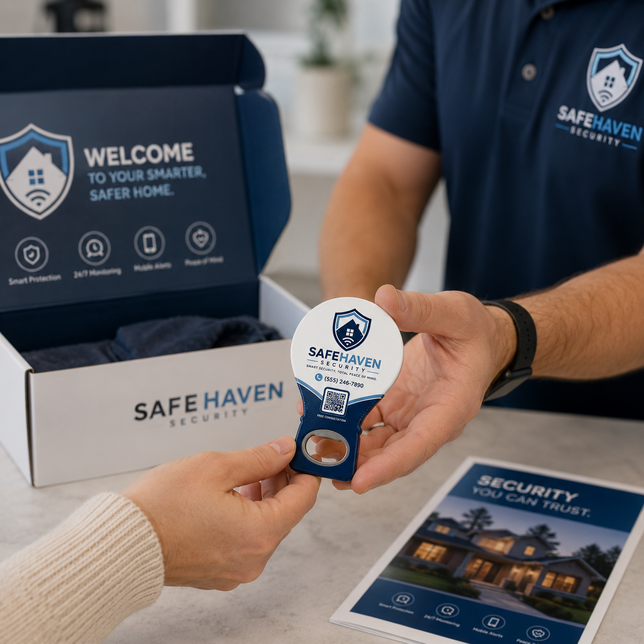 Home Security Bottle Opener Magnets – promotional use scene